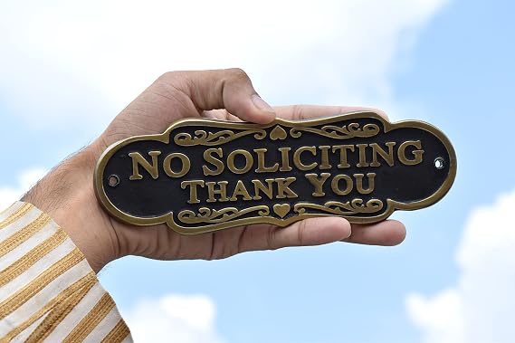 Brass Finish No Soliciting Thank You Sign 8 - Solid Brass Finish Wall Plaque - No Soliciting Thank You