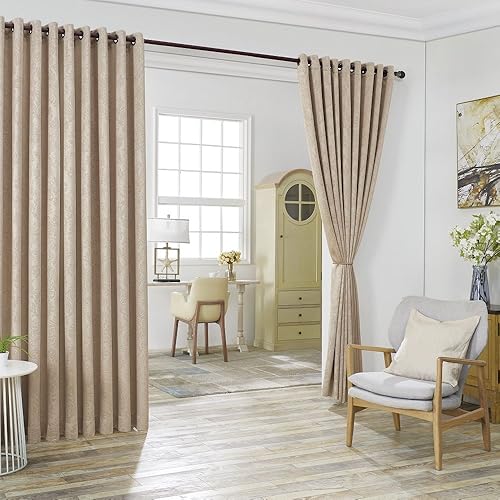 WARM HOME DESIGNS 2 de 108 pulgadas de ancho x 108 pulgadas de largo cortinas divisoras de habitación en relieve beige topo con 2 lazos El ancho