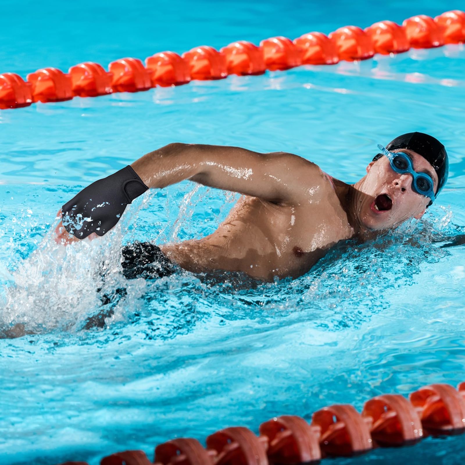 Aquatic Handschuhe 1 Paar,Schwimmhandschuhe Webbed Handschuhe Schwimmflossen Wasserdicht Schwimmhandschuhe mit Einstellbare Trageschlaufe Paddel Trainingsschwimm Handschuhe für Erwachsene (L)