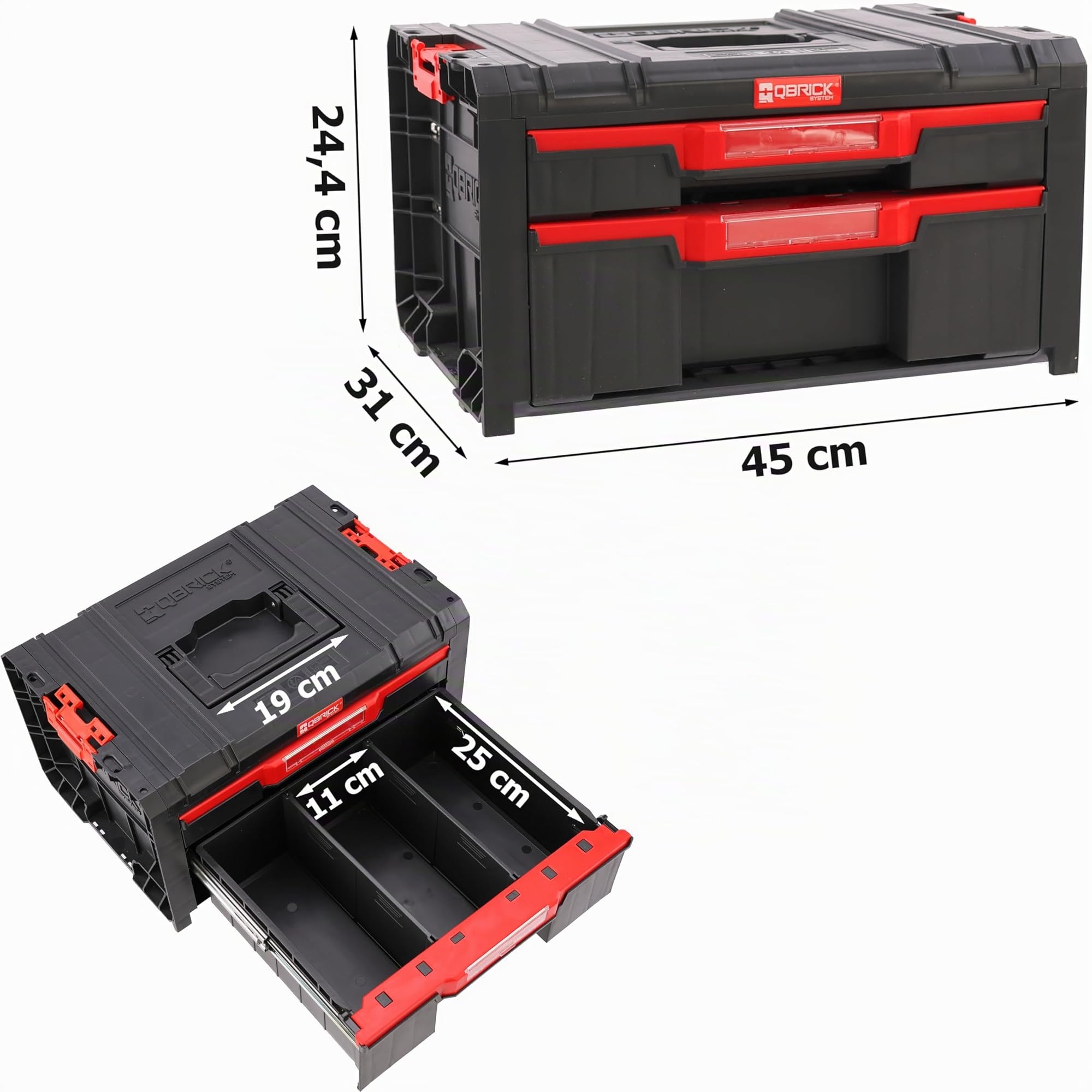 Kit cassetta degli attrezzi su ruote, doppio cassetto, organizzatore per cassetta degli attrezzi, scatola con maniglia H 139 cm, kit modulare, garage officina PRO