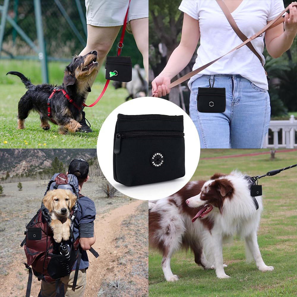 Leckerlitasche für Hunde mit Trainingsklicker, Futterbeutel Hund mit Kotbeutelspender für Haustier Training Gassi Gehen- Magnetverschluss mit Dichter Abdichtung (Schwarz)