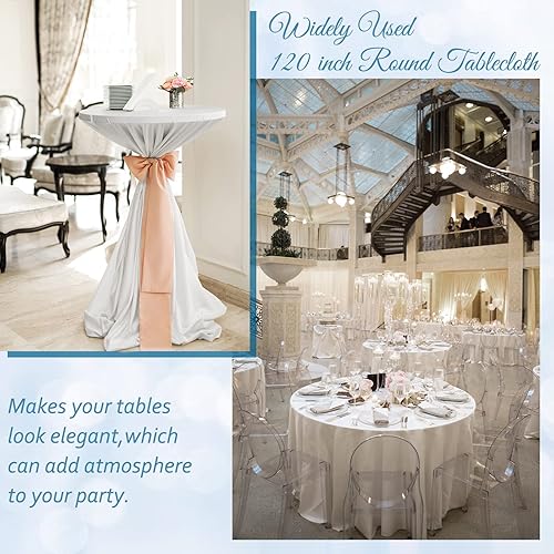 Miniatura 6 de fani Paquete de 8 manteles redondos de 120 pulgadas, mantel de tela de poliéster blanco para mesa redonda, lavable a manchas y arrugas, para bodas,