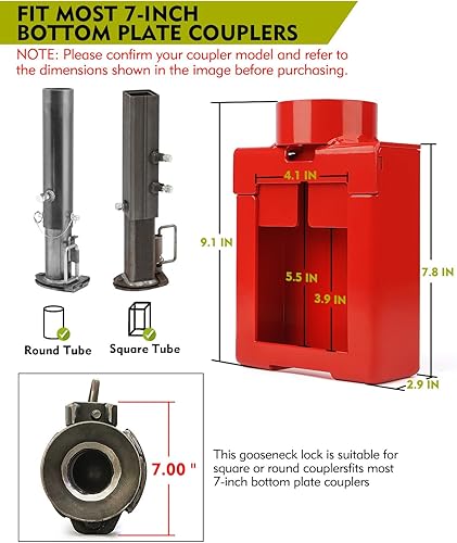 Miniatura 2 de Cerradura de remolque de cuello de cisne para la mayoría de acopladores de placa inferior de 7 pulgadas, cerradura de remolque diseñada por patente