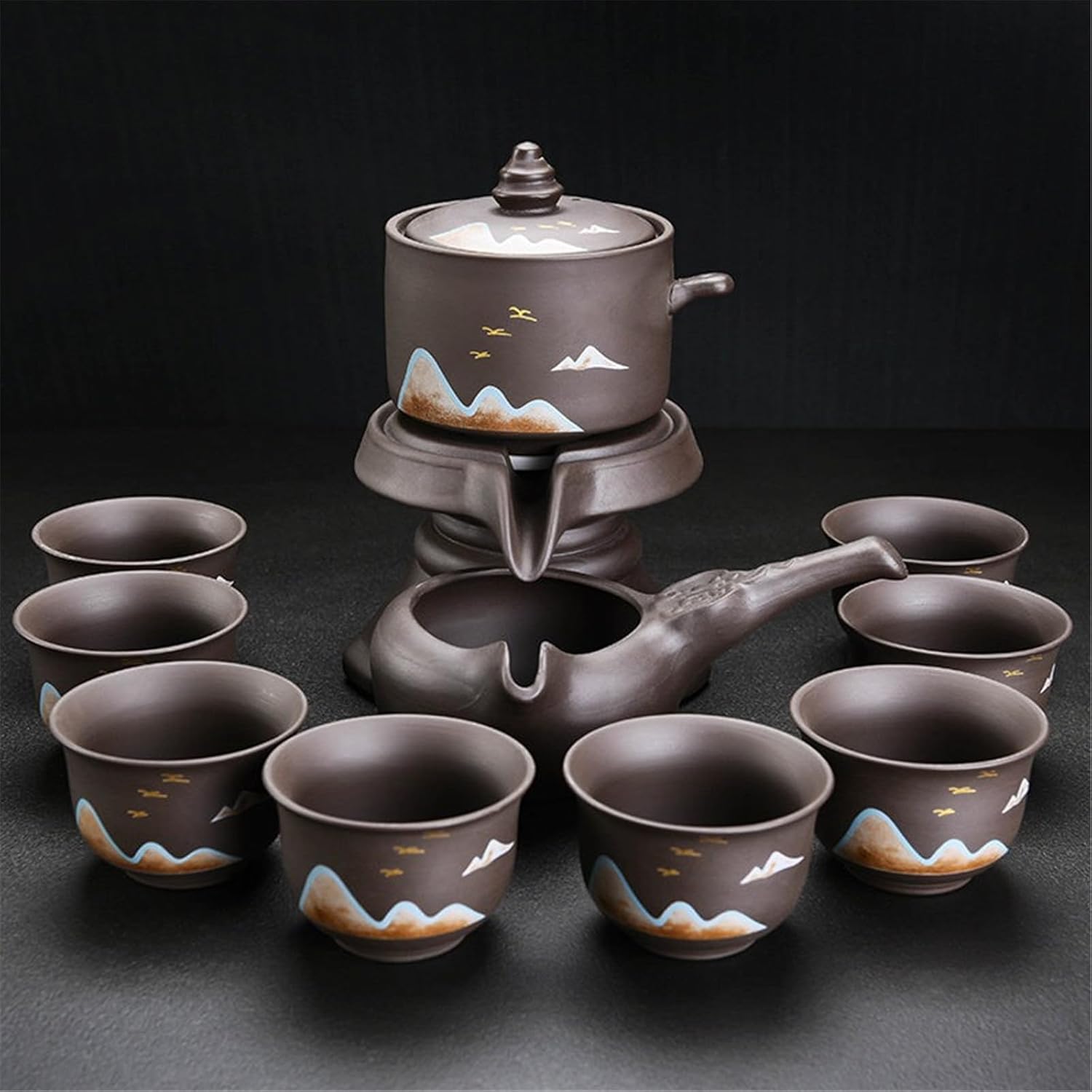 Purple Clay Automatic Tea Set, Effortless Pouring Teapot and Cups-suit4