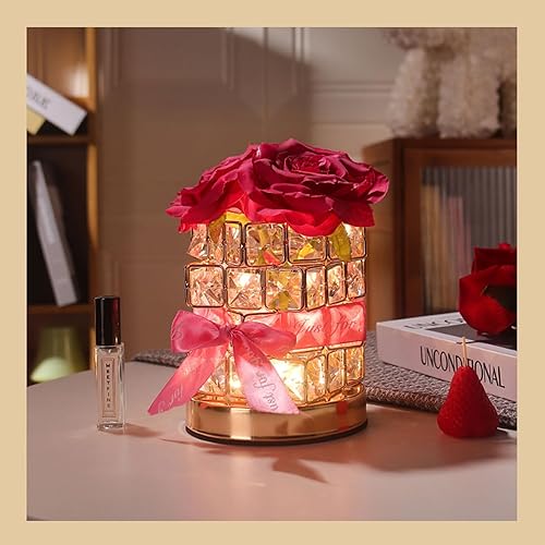 Miniatura 3 de Lámpara de mesa de cristal rosa, recargable, inalámbrica, 3 colores, lámpara de flores regulables, romántica lámpara LED de diamante rosa para