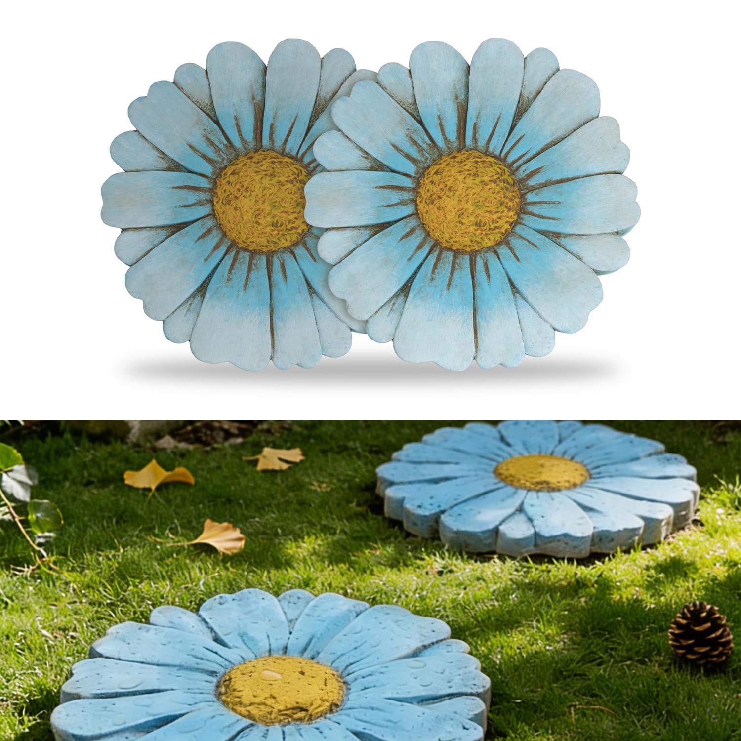 Photo 1 of Landoraloria Daisy Cement Stepping Stones (10 Inch, Blue) - 2 Pack