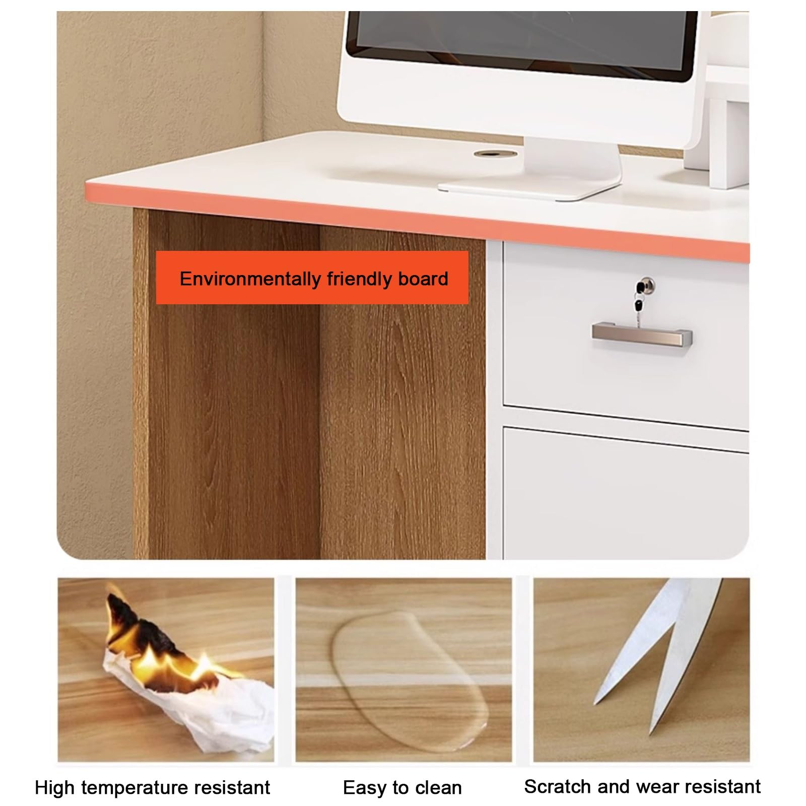 Moderno banco cassa con cassetto chiudibile a chiave e gestione dei cavi, elegante scrivania per reception e archivio per vendita al dettaglio, ufficio, salone, 80 cm
