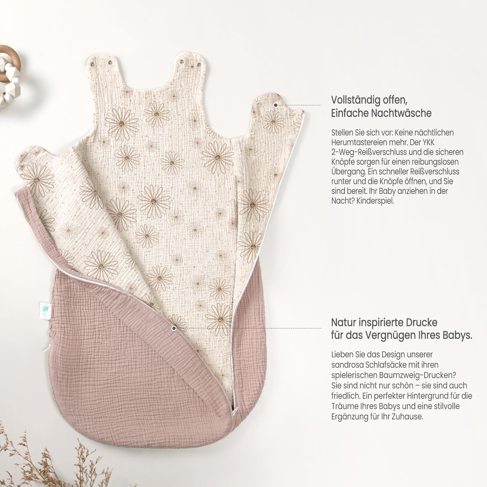 lulumoon Baby Schlafsack für 3-9 Monate: Musselin Schlafsack Baby für Jungen und Mädchen - Baumwolle Babyschlafsack für 70cm Ganzjahres Kinderzimmer