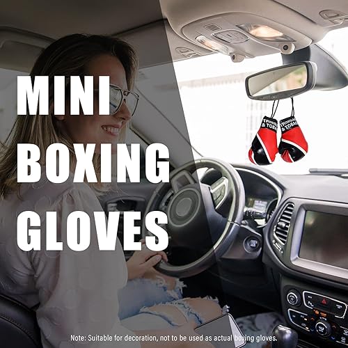 Miniatura 10 de Kewucn 1 par de mini guantes de boxeo para espejo de automóvil, guantes de perforación en miniatura, adorno de Navidad, decoración colgante o