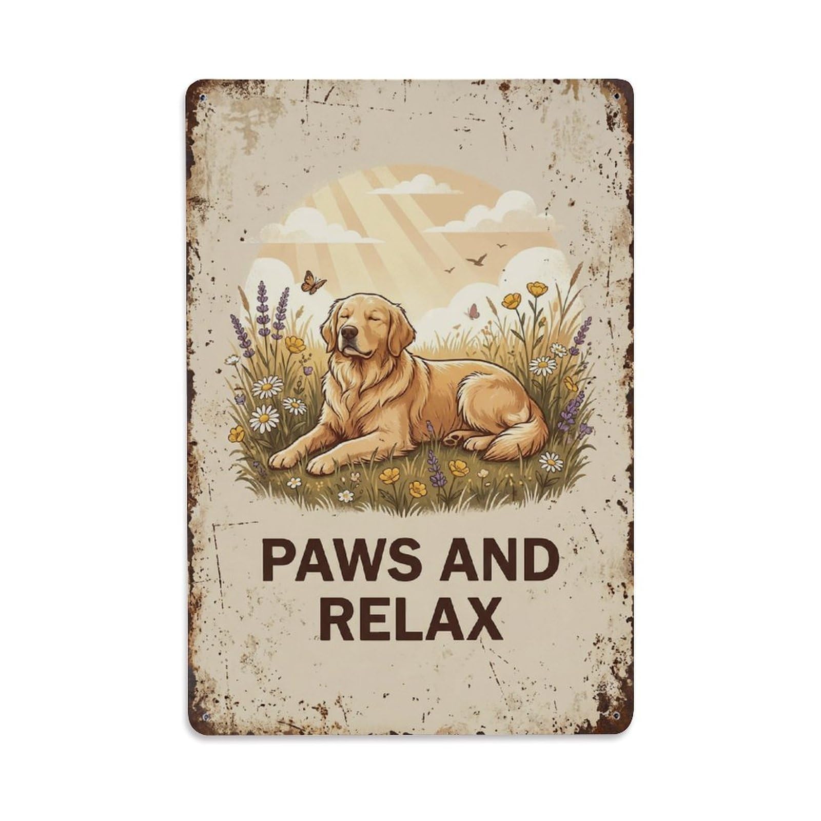 Paws Relax Unwind Pet Therapy Metal Tin Sign