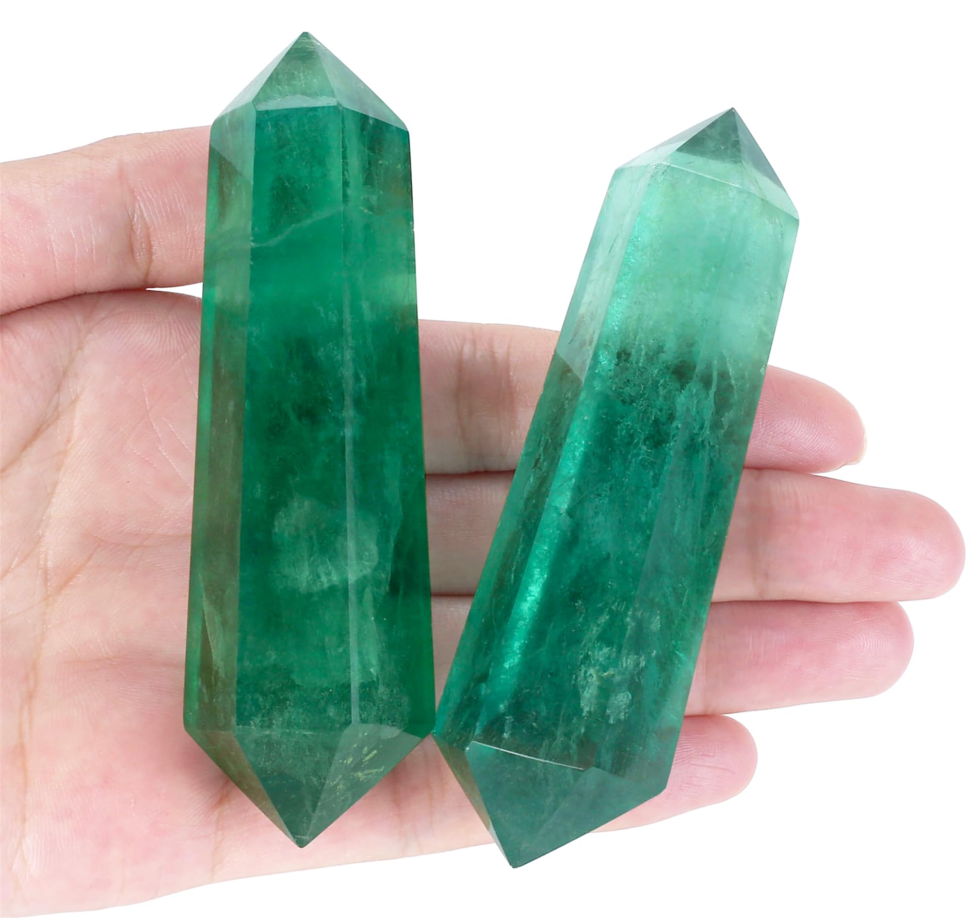 YATOJUZI 3.5" Green Fluorite Healing Crystals Wand Natural Crystals and Healing Stones Large Hexagonal Fluorite Crystal Points for Meditation