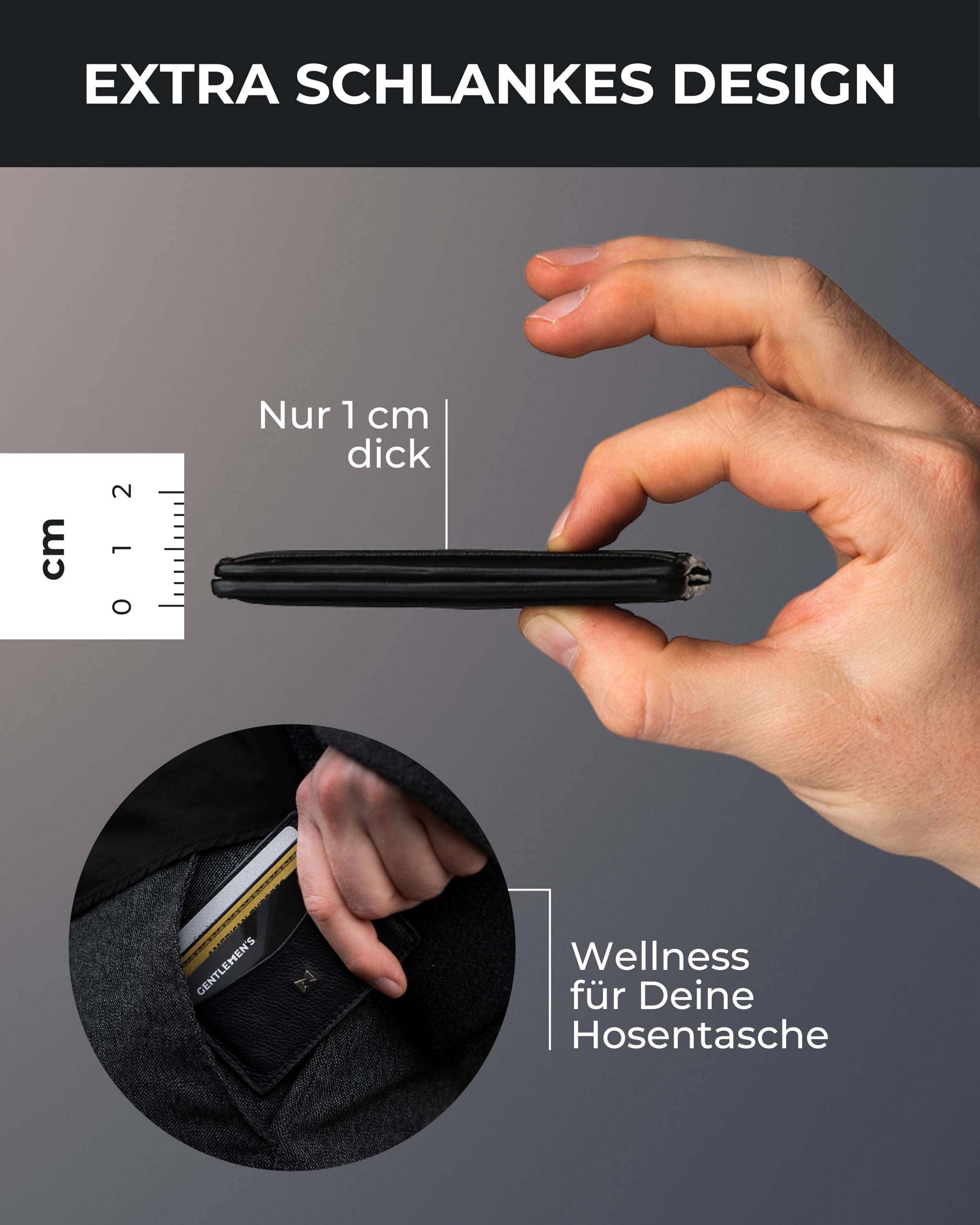 Gentlemen’s Kartenetui – Premium Rindsleder & RFID-Schutz – Platz für Karten, Scheine, Münzen & Tracker im Wallet – Patentiertes Slim Design – Slim Wallet mit Münzfach