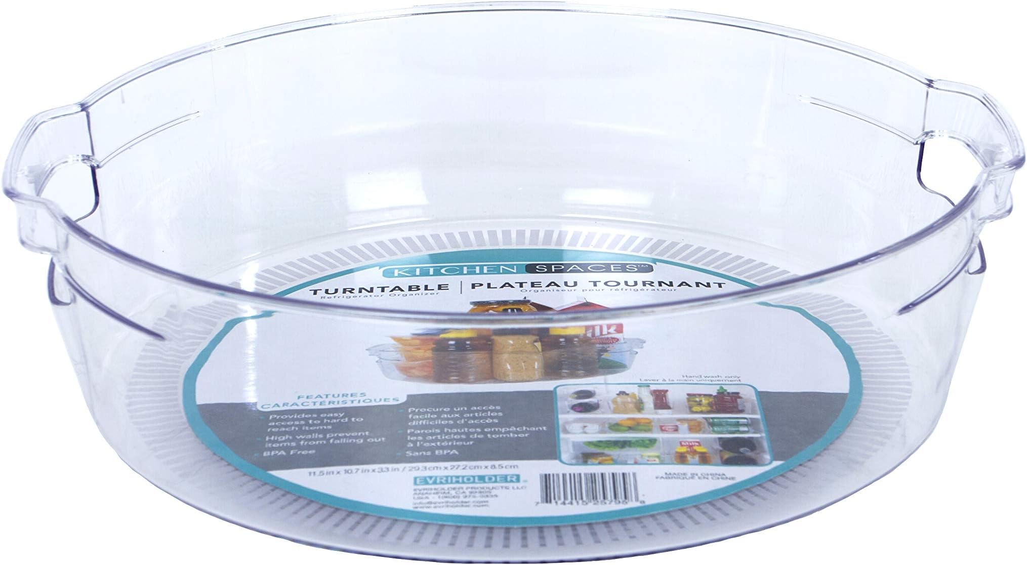 Kitchen SpacesTurntable Food Storage Organizer for Fridge and Pantry, 11.5" x 3.3", Clear