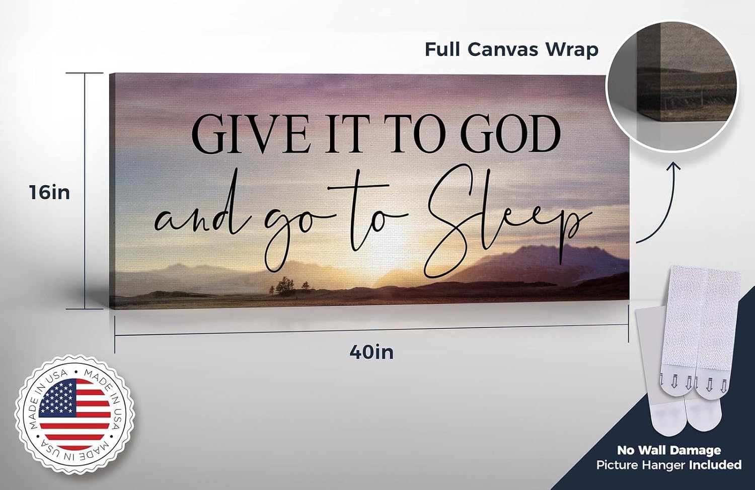 Give It to God and Go To Sleep Sign, Above bed Wall Décor for Bedroom, Above Master Bed Wall Decor, Ready To Hang for Bedroom Room Home Wall Art, C3000-16x40