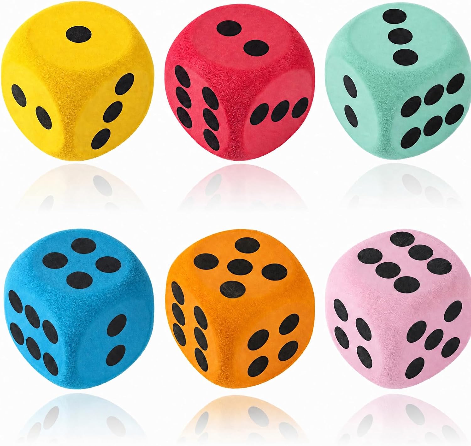 6 Pack Large 2.4 Inch 6cm EVA Foam Dice Set, Soft Giant Colored Foam Cubes | for Classroom Math Teaching, Family Backyard Yard Games & Holiday Event Souvenir Presents