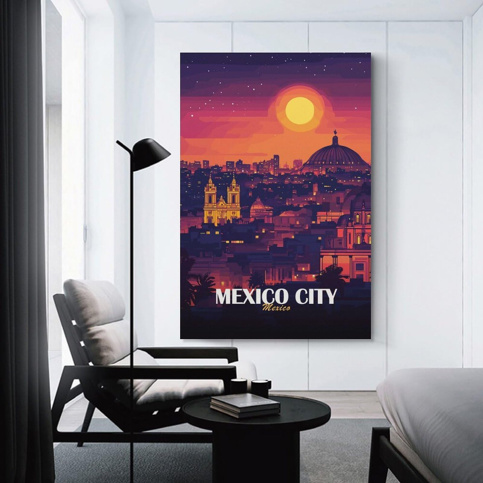Junmoney Mexico City Skyline at Sunset(2) Canvas Wall Decor 24x36inch(60x90cm), for Corridors, Hallways Or Apartment Entries, A Stylish Accent for Home Entrances
