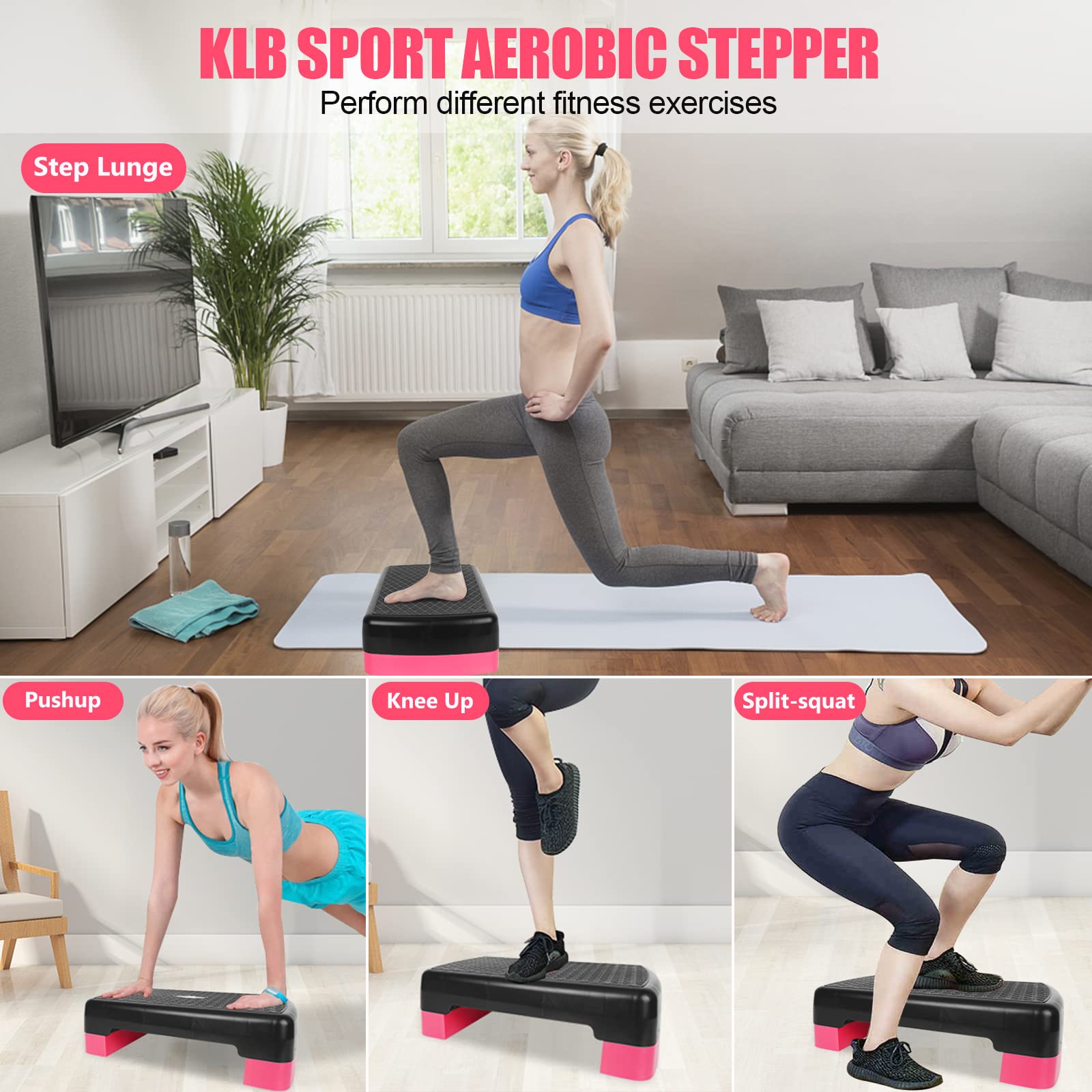 Stepper aerobico regolabile in altezza a 2 livelli per fitness ed esercizio, con 2 rialzi regolabili da 10 cm a 15 cm