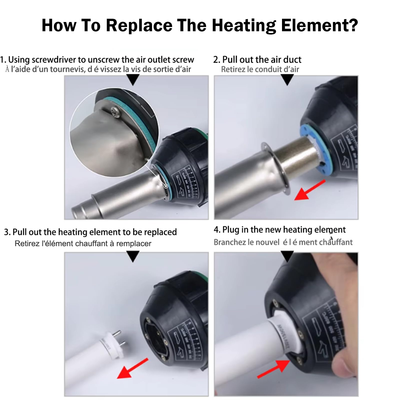 Générique Pistolet à souder Plastique 1600 W, Torche à air Chaud 30-700 °C, 230 l/Min, kit de soudage avec 4 Pointes, Noyau Chauffant, Tige à Rouleau.