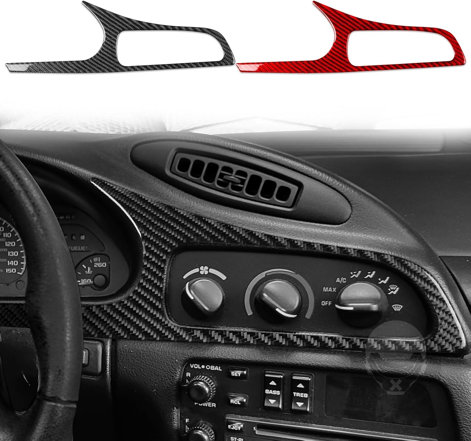 Real 3K Black Carbon Fiber Car Dashboard Central AC Climate Control Frame Sticker Interior Accessories Compatible with Chevrolet/Chevy Camaro Z28 1993 1994 1995 1996 Coupe Convertible(4th Gen)