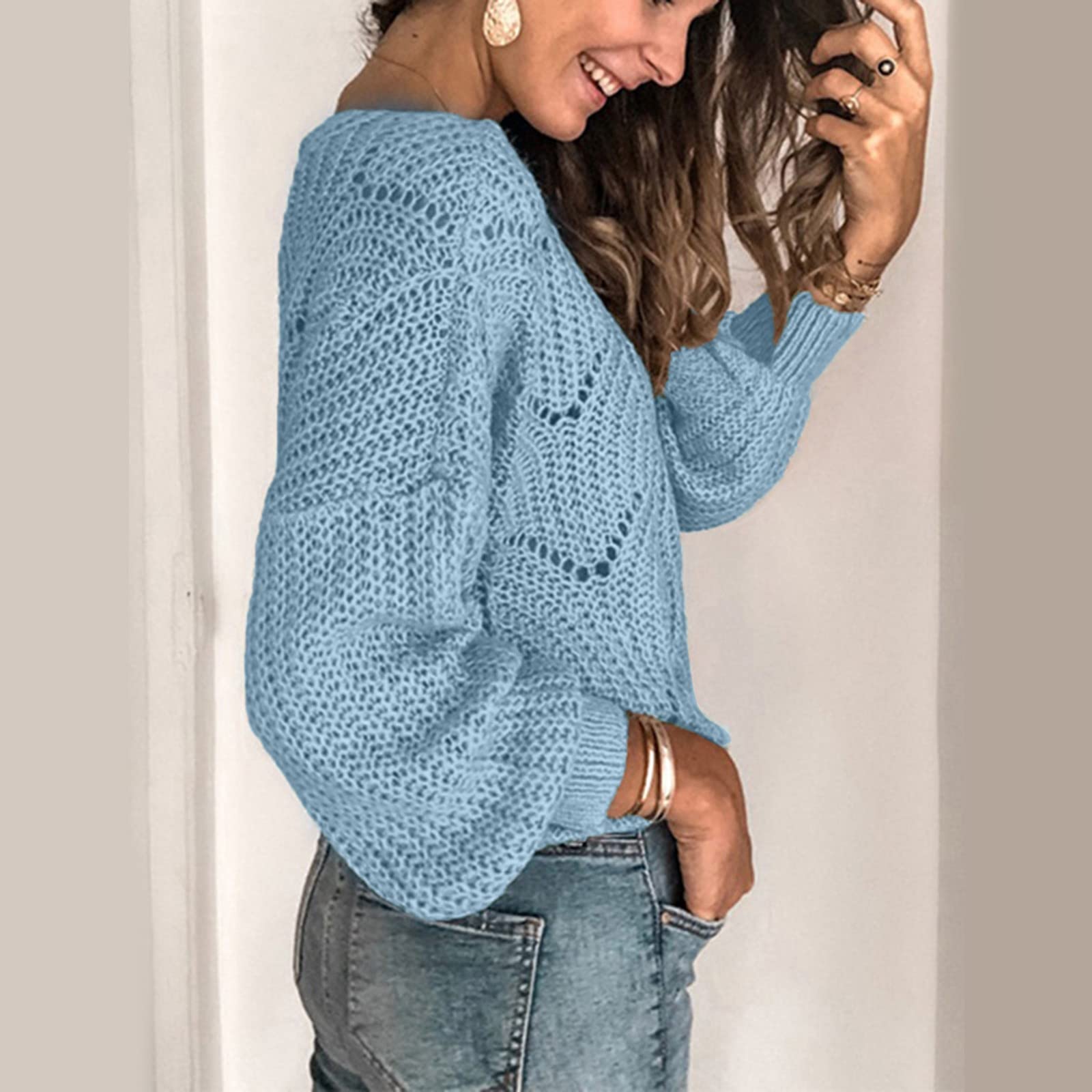 Genérico jersey fino para mujer, manga larga, ligera, color sólido, túnica de gran tamaño, primavera, cálido, jersey de manga larga, sudaderas de punto, chic y elegante, sudadera, informal, barata