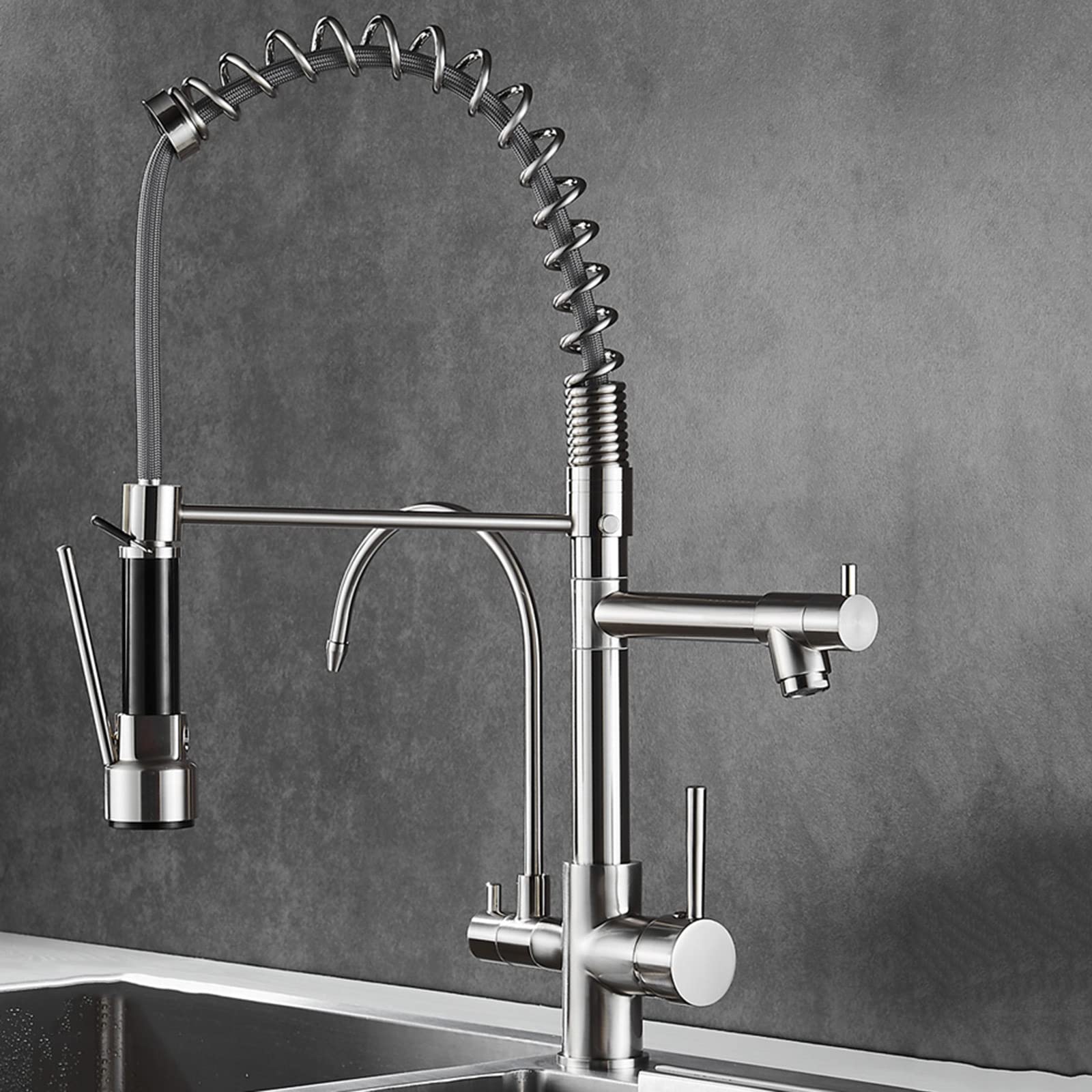 Mitigeur de cuisine 3 voies eau filtrée chaude et froide avec robinet laiton 360°