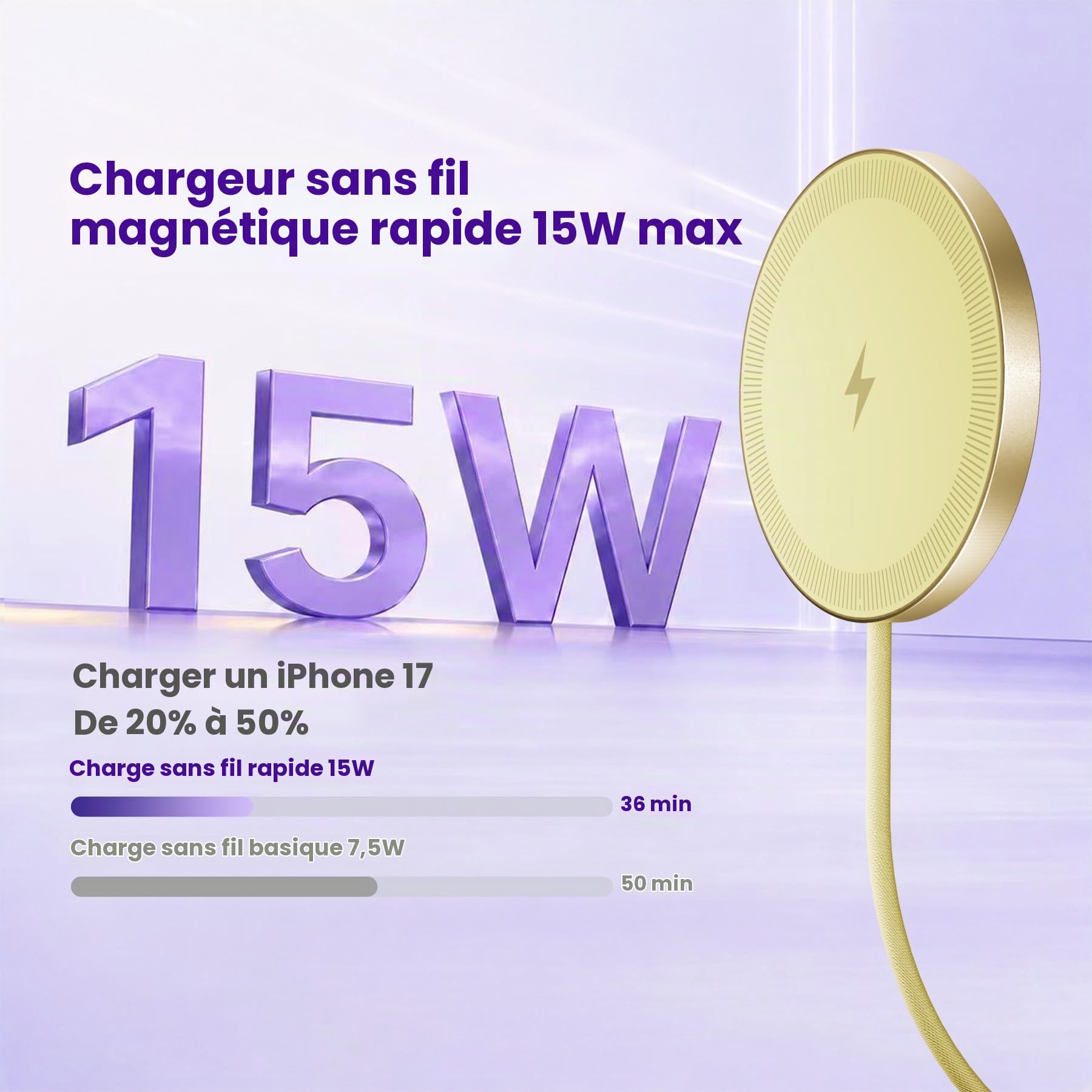 Qi2 Chargeurs Magnétiques sans Fil 15W, Lot de 3, Jaune Citron