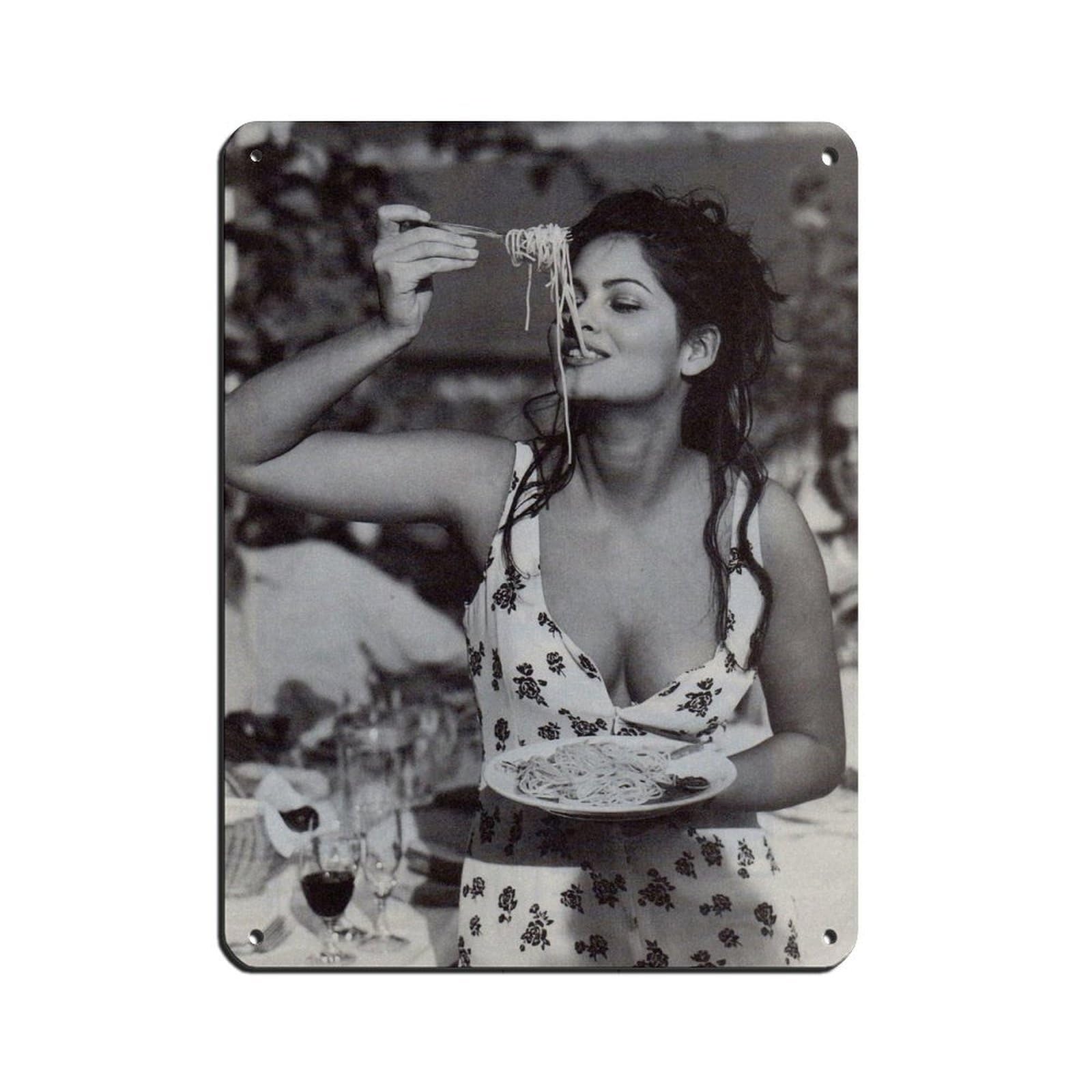 Woman Eating Spaghetti, Vintage Poster Tin Sign Vintage Metal Pub Club Cafe Bar Home Wall Art Decoration Poster Retro 12x16inch(30x40cm)