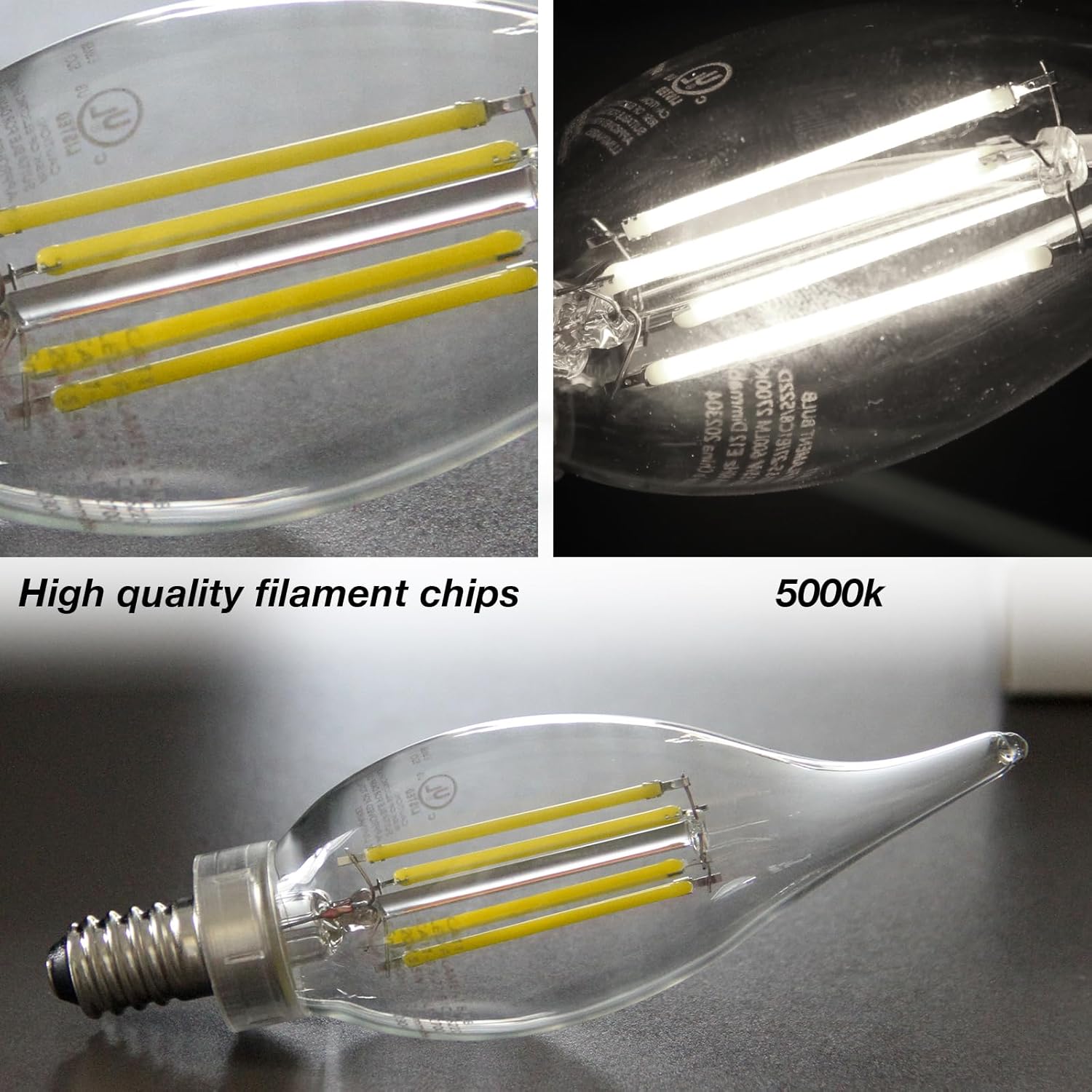 DAYBETTER Chandelier Light Bulbs, E12 Led Bulb Dimmable, Candelabra Light Bulbs 60 Watt Equivalent, 5000K Daylight White, 5.5W 600LM, Flame Tip Vintage LED Candle Light Bulb, 10 Pack