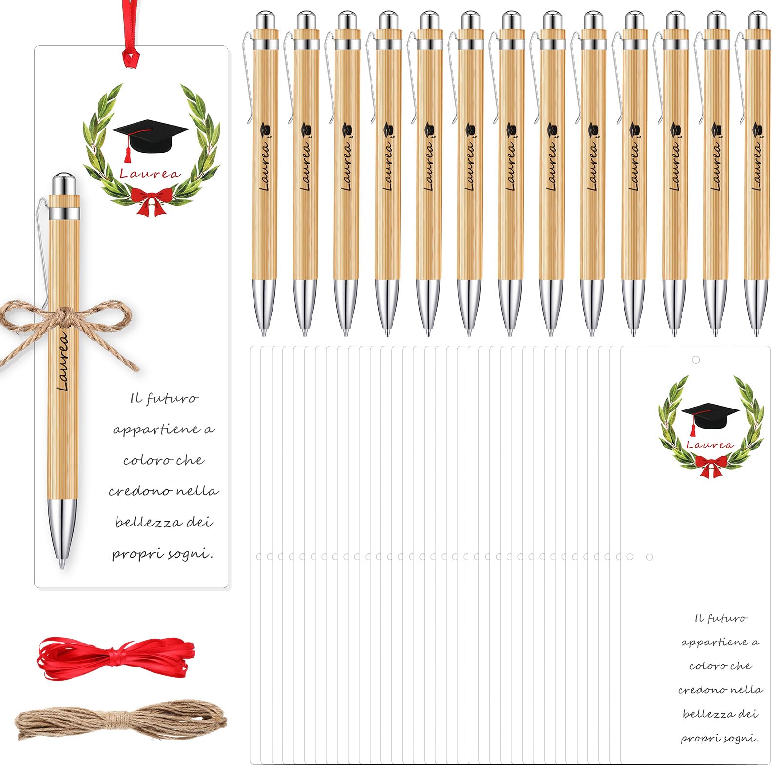 Clabby 36 Set Segnaposto Laurea Regalo per Festa di Laurea Includono 36 Penne a Sfera e 36 Cartoncini per Tavolo Segnalibro per Laureati Bomboniere Decorazioni