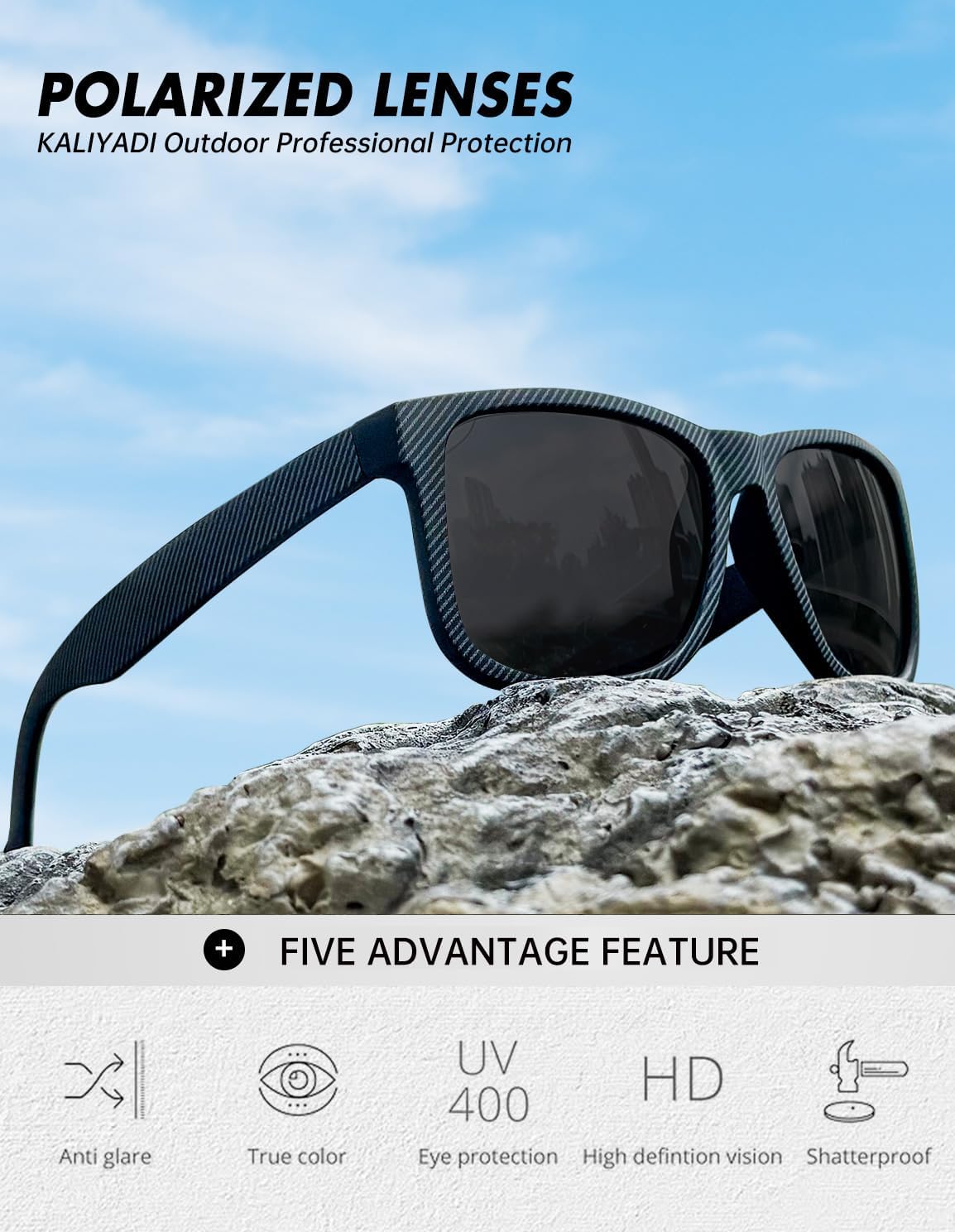 KALIYADI Sunglasses Men Polarized Sun glasses for Mens Womens Classic Matte Black Frame UV Protection 3pack - Image 2