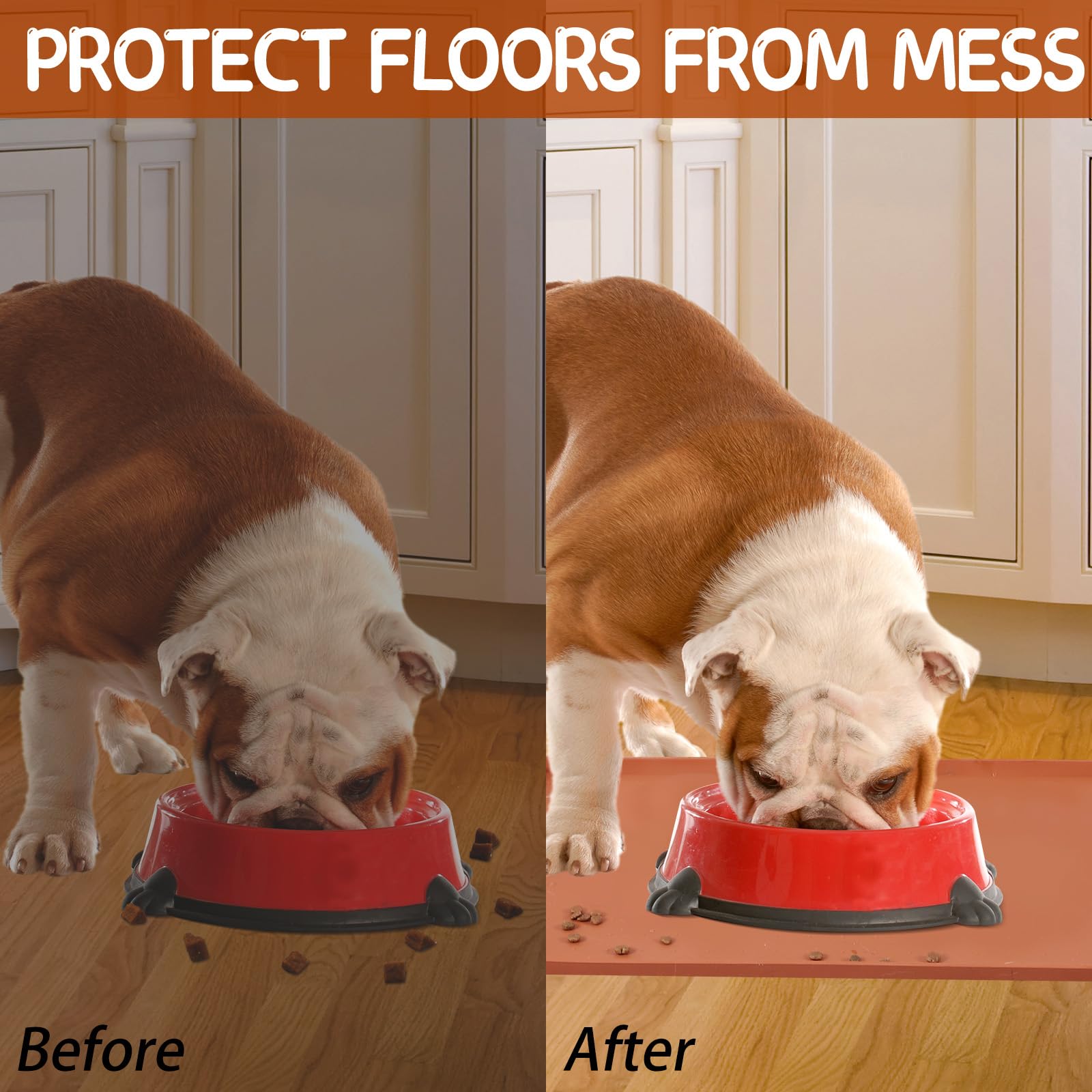 MateeyLife Tapis de Nourriture Marron pour Animaux de Compagnie 24 x 16 x 0,6 cm, Tapis d'Alimentation en Silicone Antidérapant pour Chien, Eau et Gamelle