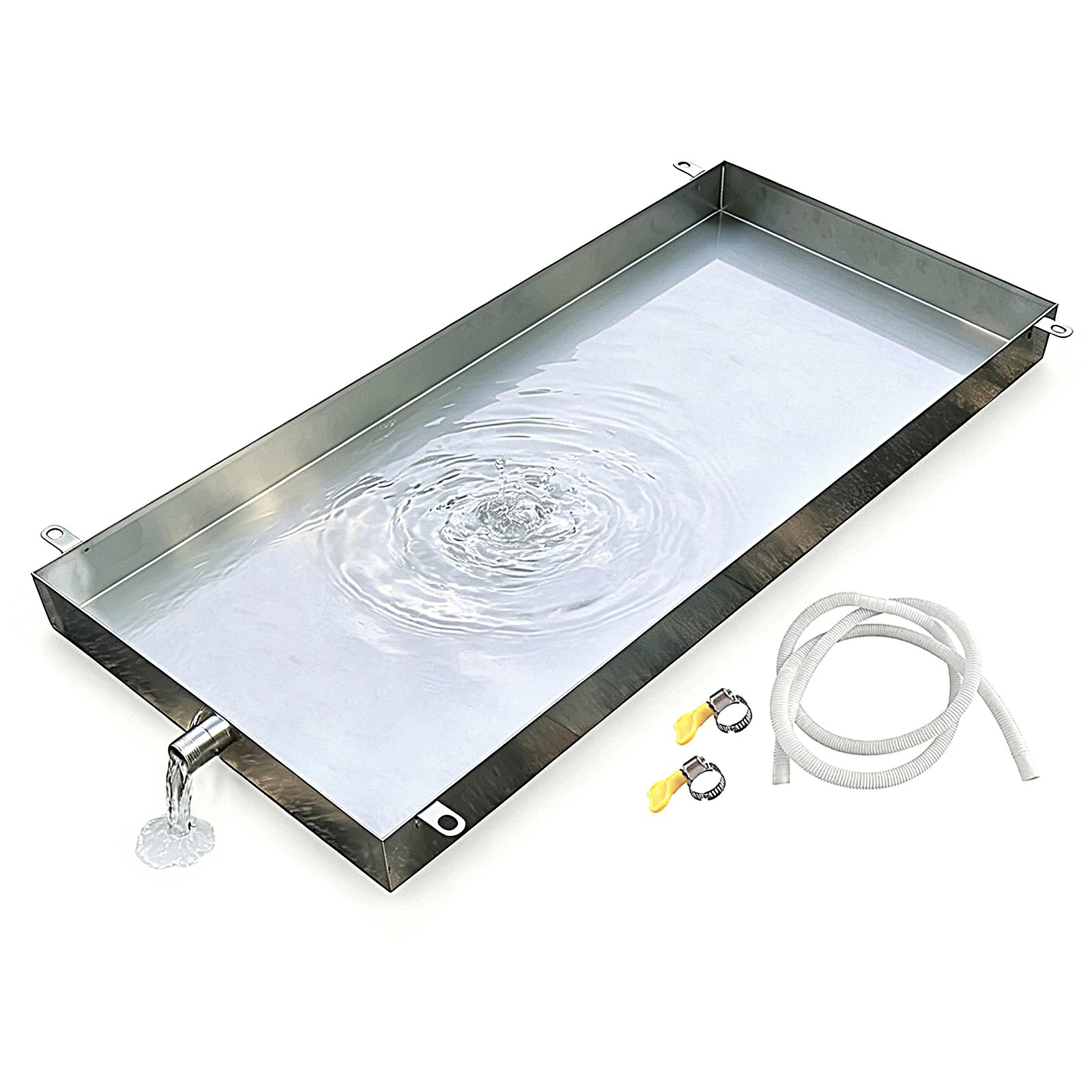 Bandeja Aire Acondicionado de Acero Inoxidable 304 con Tubo Desague | Espesor de 0,8 mm, a Prueba de Fugas, Bandeja de Drenaje Aire Acondicionado para uso en Interiore(25x60x3cm (10x24x1.2in))