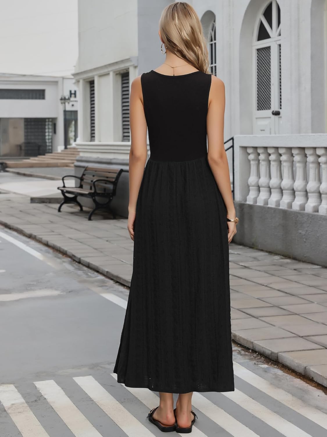 Allegra K Summer Maxi Dress for Womens Square Neck Sleeveless Casual Beach Eyelet Embroidery Long Dresses - Image 2