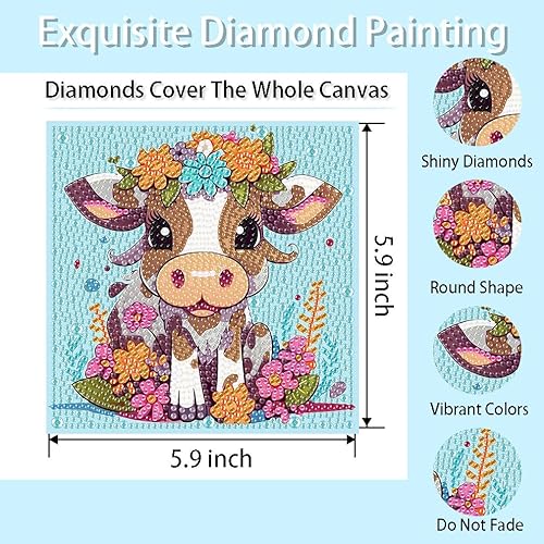 Miniatura 2 de ARTMYRUI Paquete de 4 kits de pintura de diamantes para niños, animales, arte de diamantes para niños, arte de gemas de diamante 5D por números,