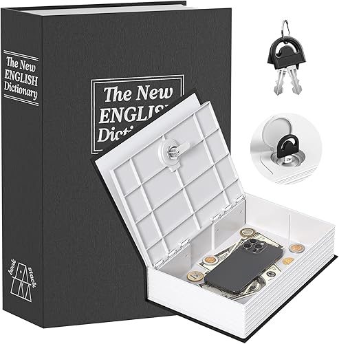 Caja de ahorro de dinero para adultos, alcancía de libro con cerradura y llave seguras, caja de seguridad secreta de diccionario de 9.45 x 6.1 x