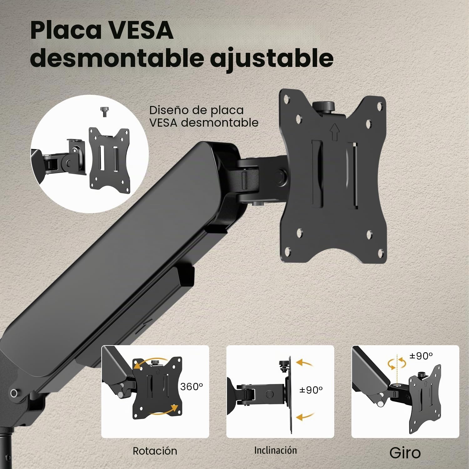 Soporte de Pared para 2 Monitores 17-32 Pulgadas, 9 kg/Brazo, VESA 75x75/100x100, Ajustable en Altura