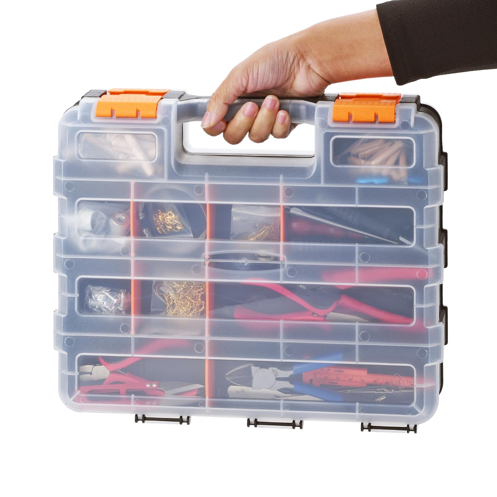 Set di 2 scatole per attrezzi grandi a doppio lato, piccole scatole per attrezzi multiuso con chiodi e viti con divisori in plastica rimovibili per chiodi, bulloni, viti, perline, artigianato