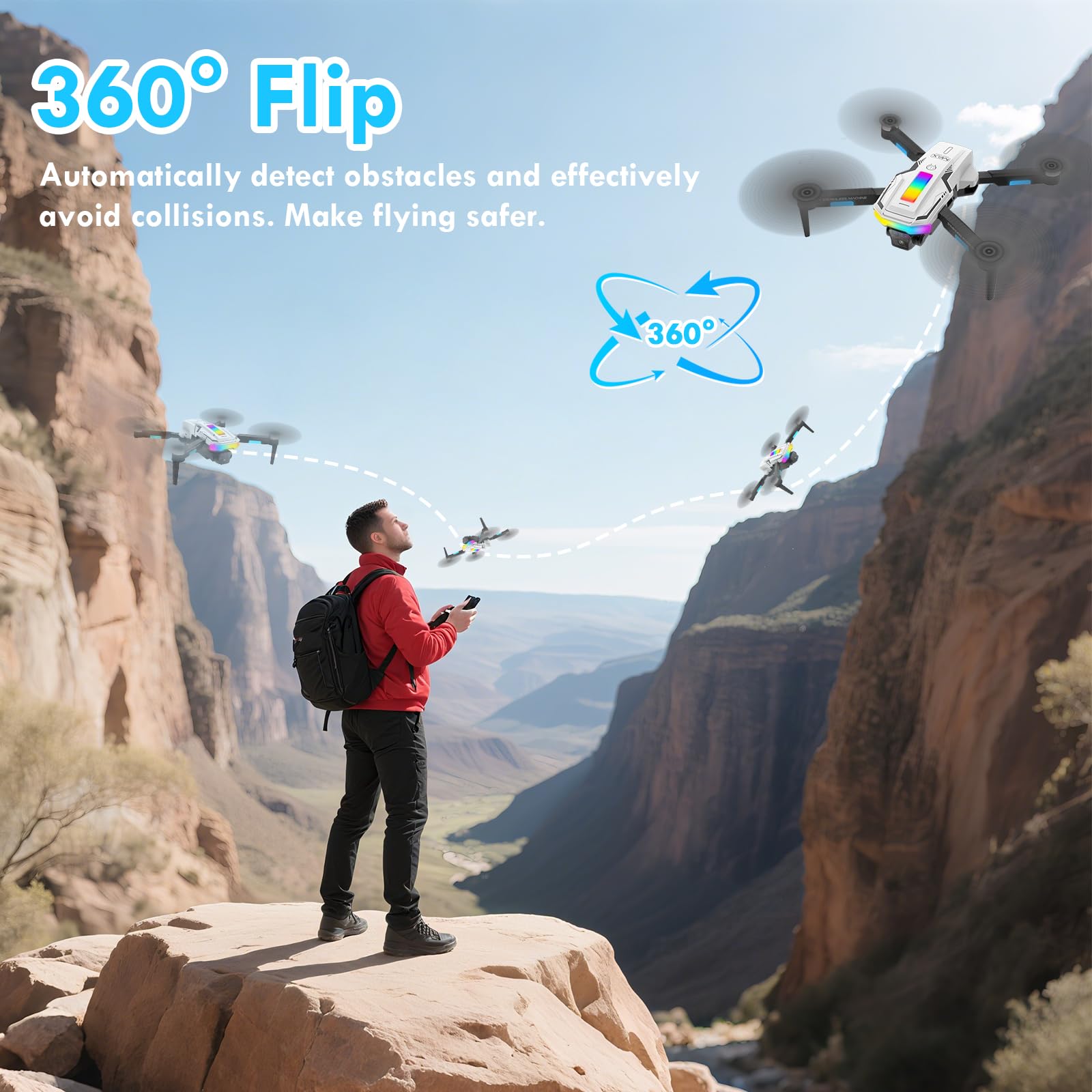 Drohne mit Kamera 4k, Bürstenloser Motor, Faltbare Drohne, 360°Flip, Headless Mode, WiFi, Flugbahnflug, One Key Start/Landen, Spielzeug und Geschenke für Jungen Anfänger, 2 Batterien (Weiß)