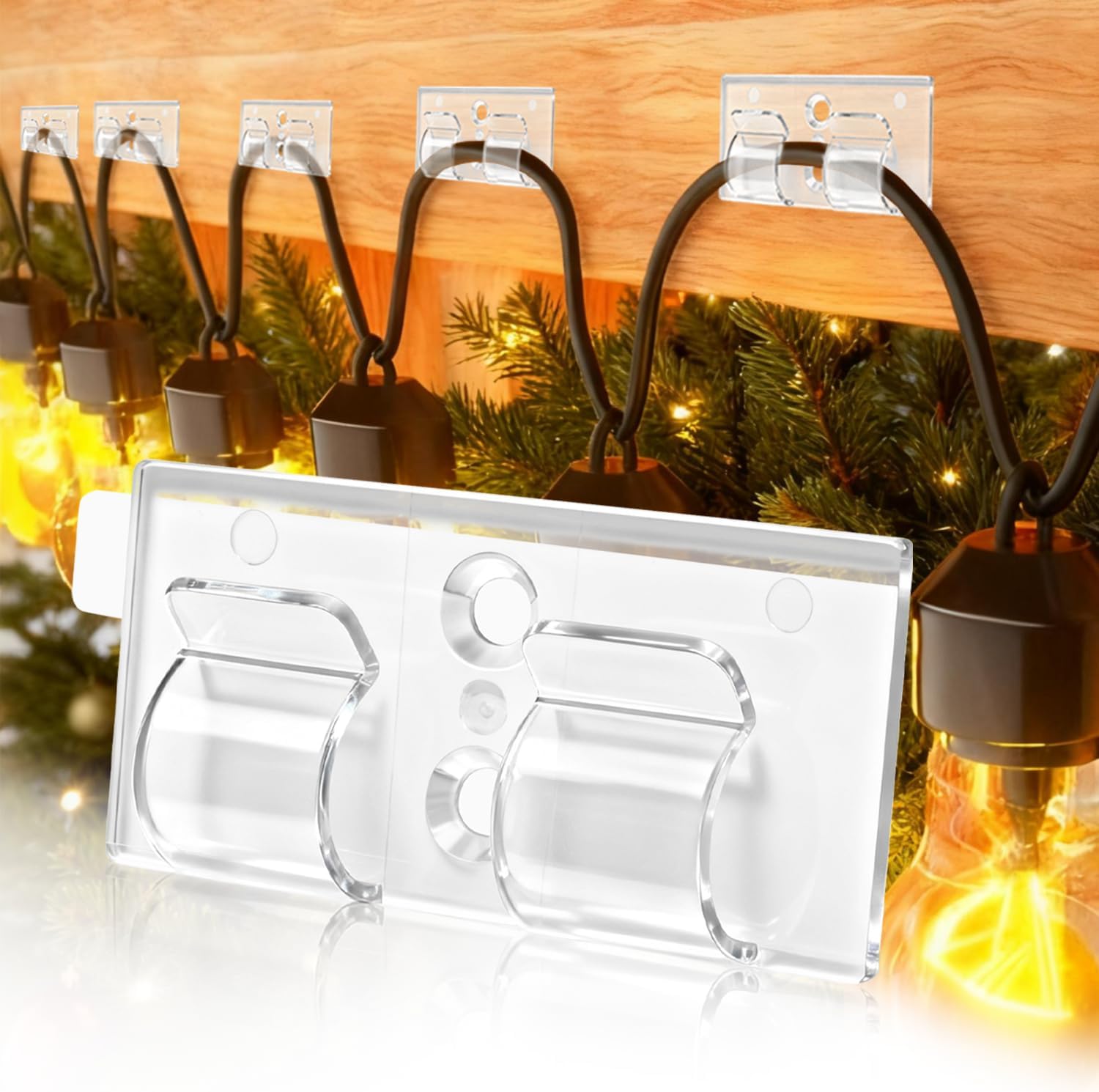 Christmas Light Clips 40 PCS Hooks for Outdoor String Lights, Heavy Duty Holiday with Clear Waterproof Adhesive Strips, Outside Hooks for Hanging Rope Lights Christmas Decor