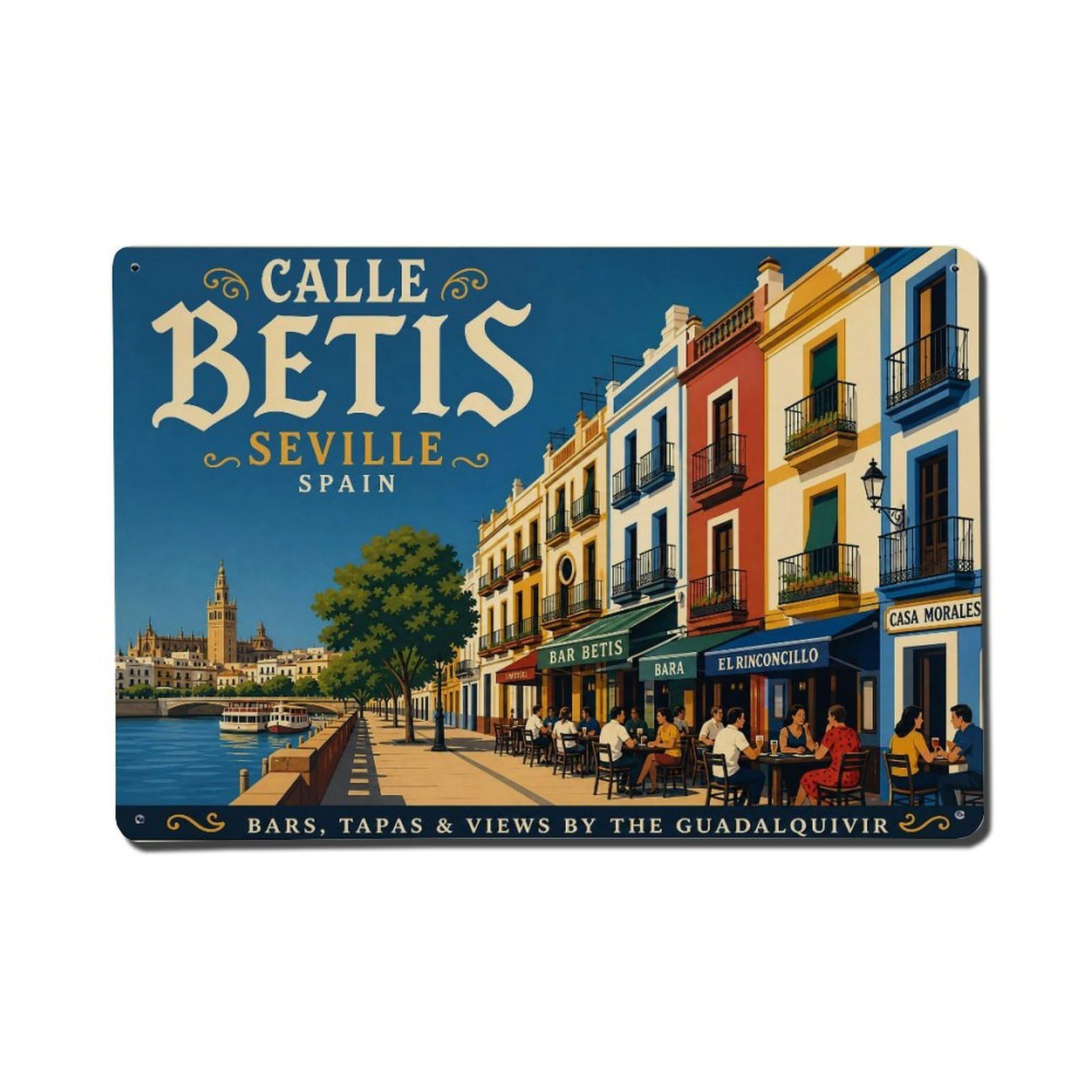 Huiyhb 8X12inch(20X30cm) Vintage Travel Calle Betis Seville Riverside Promenade Metal Tin Sign