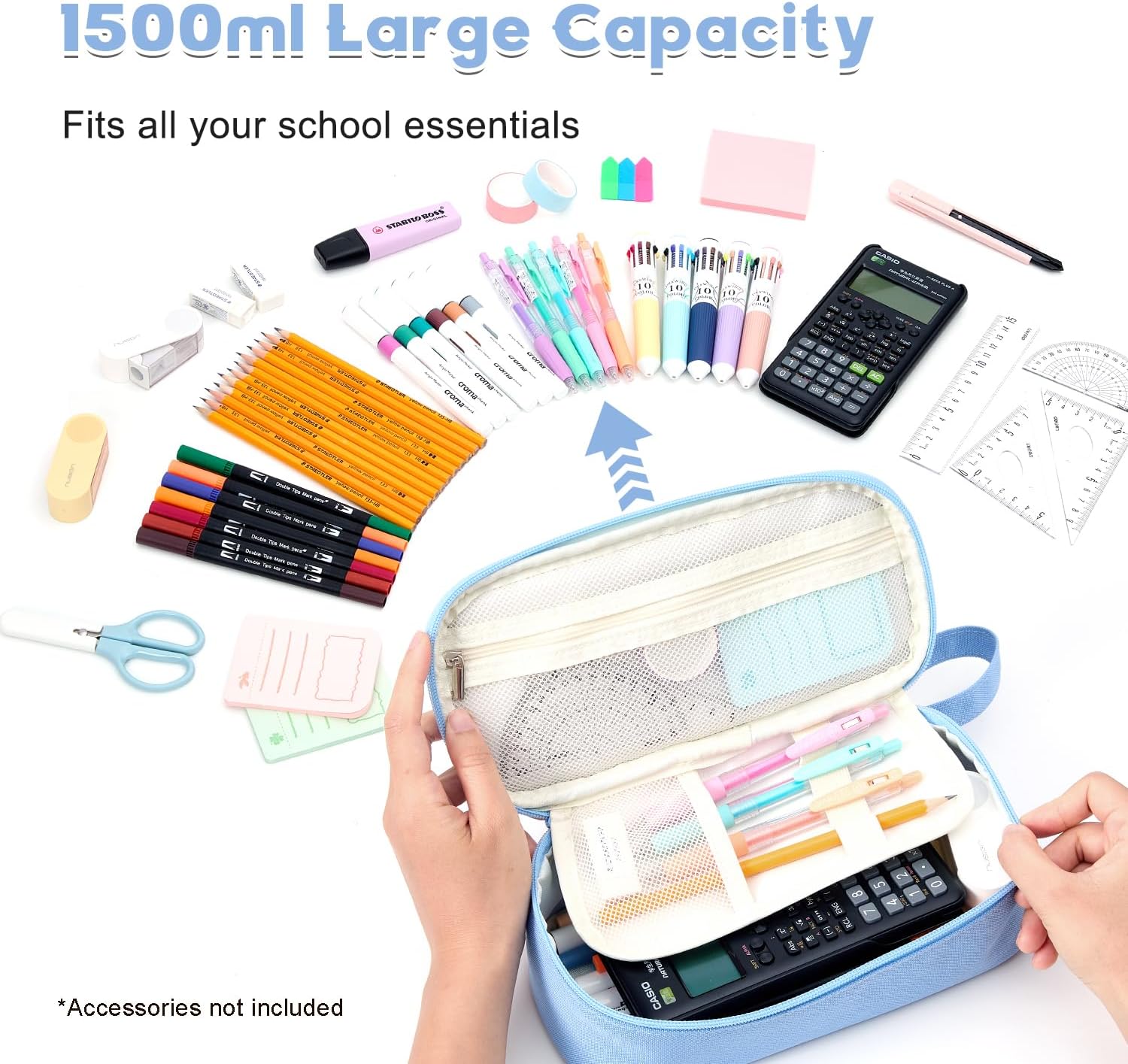Pencil Case Pouch, Large Capacity Pen Bag Organizer, Cute Aesthetic Pencil Box for Girls Boys Kids, Back to School Supplies, Teacher Supplies Classroom Essentials, Dusty Blue image 2
