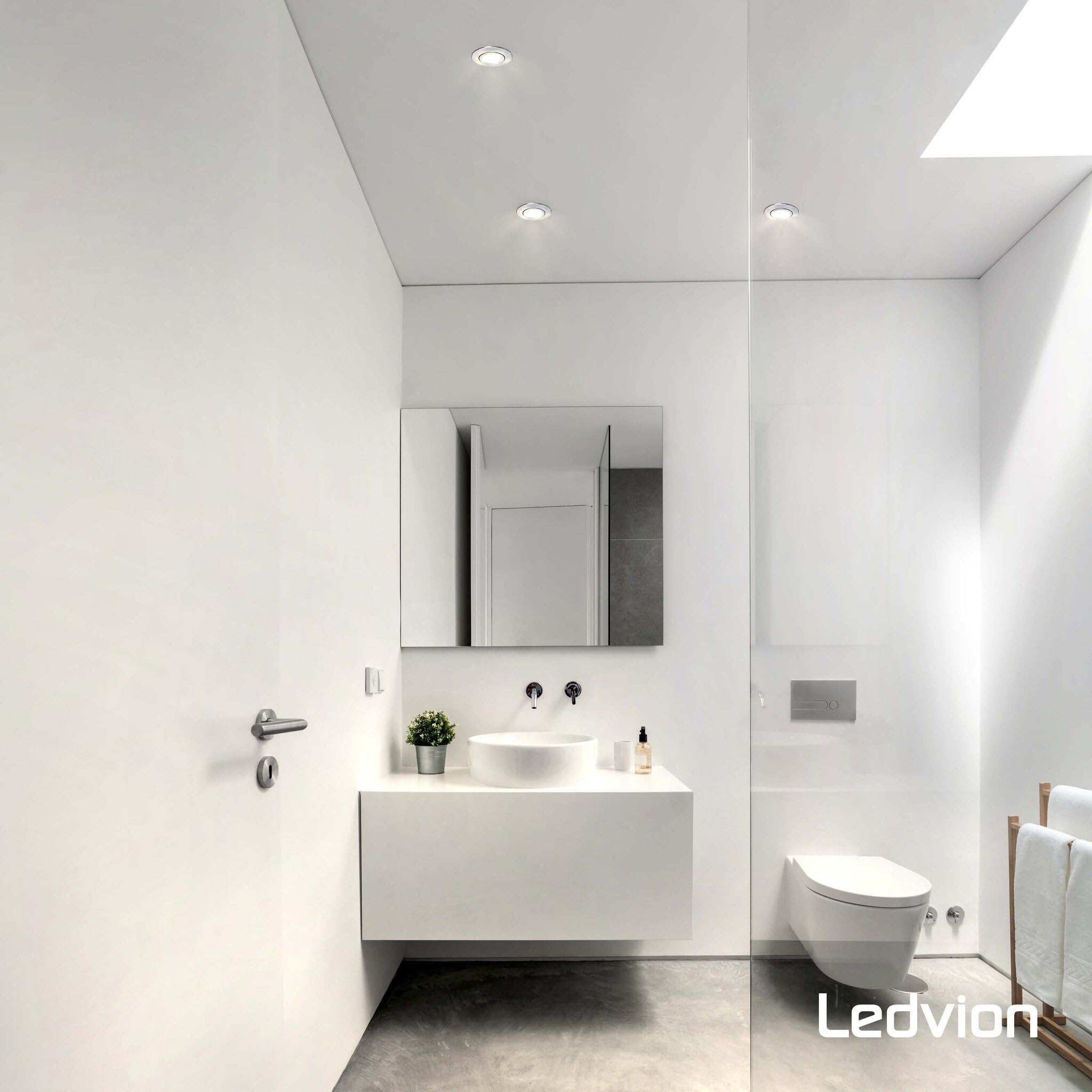 Ledvion 6 pezzi faretto LED 5W bianco caldo impermeabile IP65 dimmerabile | Foro di incasso Ø84mm; Impermeabile per bagno doccia e ambienti umidi interni; Sorgente LED integrata inclusa