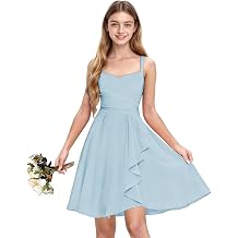 TAISHAN Junior Bridesmaid Dresses Short Chiffon Flower Girl Dress Spaghetti Strap Ruffle Formal Prom Party Dress for Girls