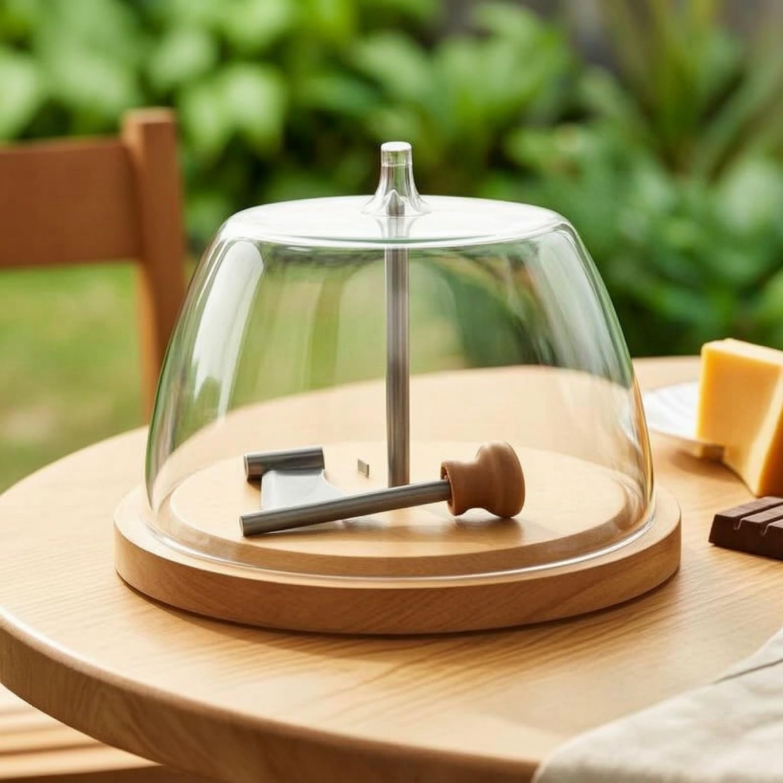 Plateau à Fromage avec Cloche Transparent Coupe-Fromage avec Poignée Creuse Rotatif Coupe-Chocolat pour Amuse-Gueule