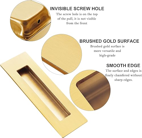 Vista 3 de Cozy Tower Tiradores de dedos empotrados de 6 pulgadas para puerta corredera de bolsillo, tiradores de puerta de armario, manijas de puerta de Oro