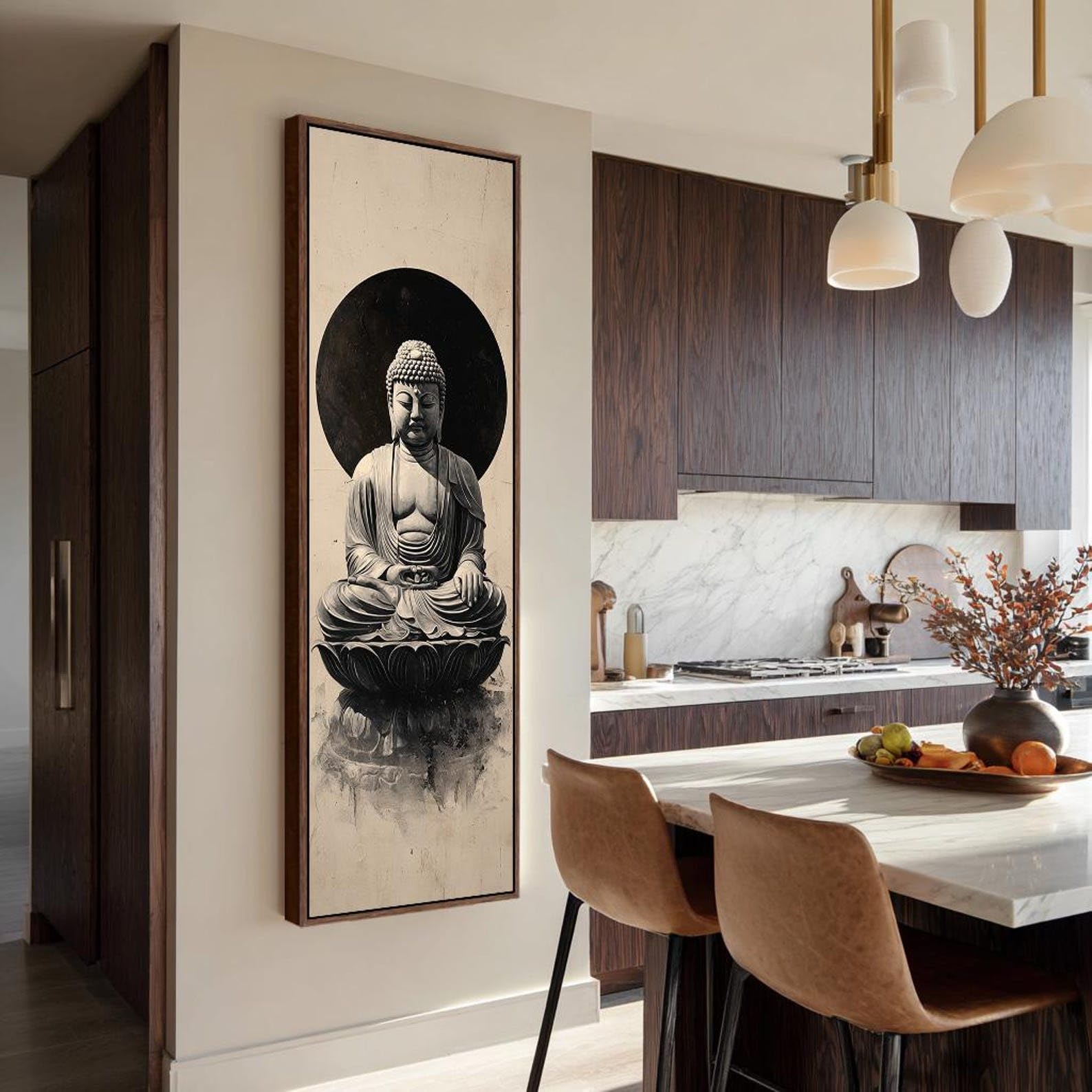 YUSUZHU Tela artistica Yoga, decorazione murale spirituale, stampa del Buddha in meditazione, dipinto del Buddha alto e stretto, opera d'arte su tela verticale (20x60 cm/cornice interna)