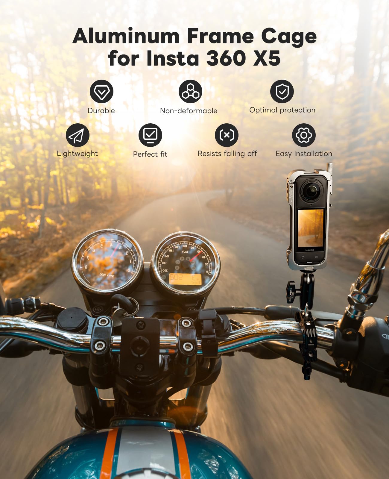 Insta 360 X5, custodia protettiva in lega di alluminio con sgancio rapido, copriobiettivo in silicone, supporti per scarpe fredde e filettatura da 1/4"