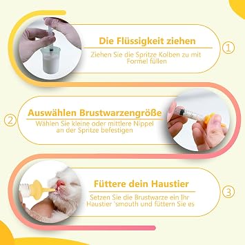 Pet Feeding Nipple with Syringe, Soft Silicone Nursing Pet Feeding Bottle, Ventilation Valve Resistant Tearing for Puppies, Kittens, Rabbit, Small Wildlife (Yellow)