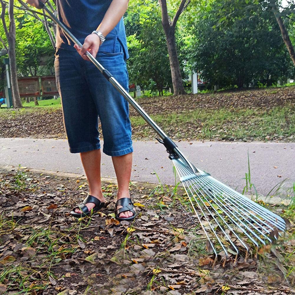 Teleskopowe, regulowane grabie ogrodowe ze stali nierdzewnej z 9/15 zębami, do zbierania luźnych zanieczyszczeń z roślin, trawników i podwórek, rozsuwane, idealne narzędzia do grabienia ogrodu.