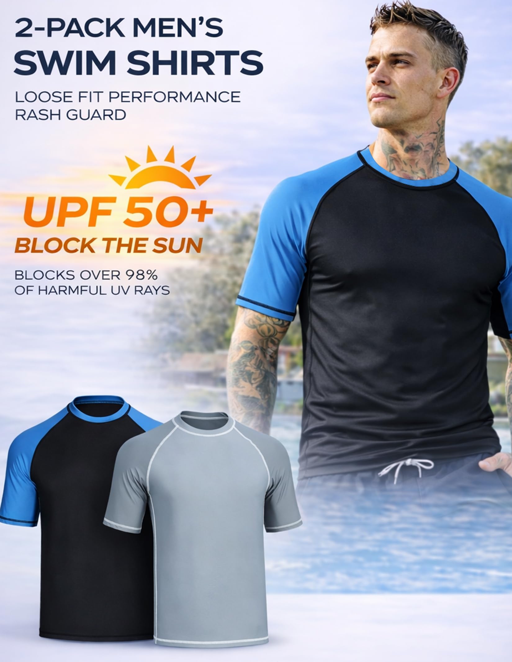 Liberty Imports Camicie da Nuoto A Maniche Corte UV Maglietta Rash Guard Uomo
